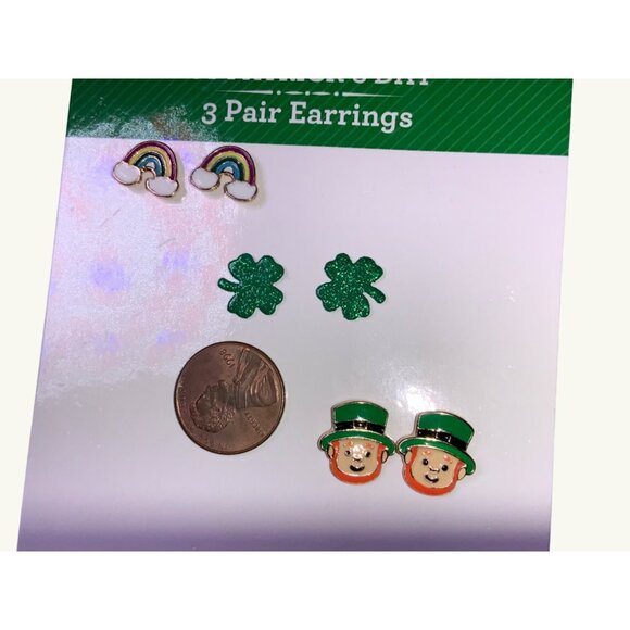 St Patrick's Day Earrings-  Set of 3 Pairs Rainbow, Shamrock, Leprechaun - Picture 3 of 7
